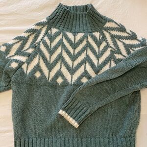 Chevron Knit Sweater - Teal and White